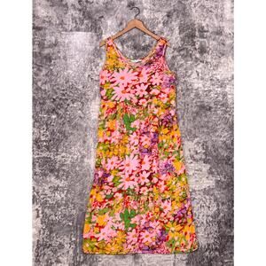 Jams World Dress Medium Womens Floral Rayon Sleeveless Midi Hawaiian